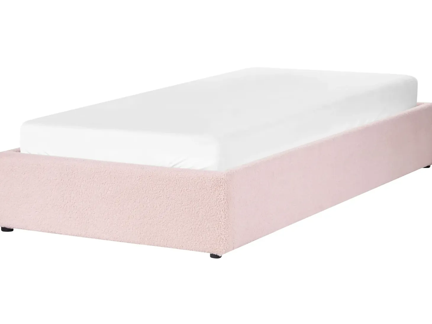 Seng med opbevaring uden gavl DINAN Boucle Pastellrosa 90 x 200 cm