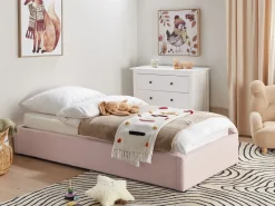 Seng med opbevaring uden gavl DINAN Boucle Pastellrosa 90 x 200 cm