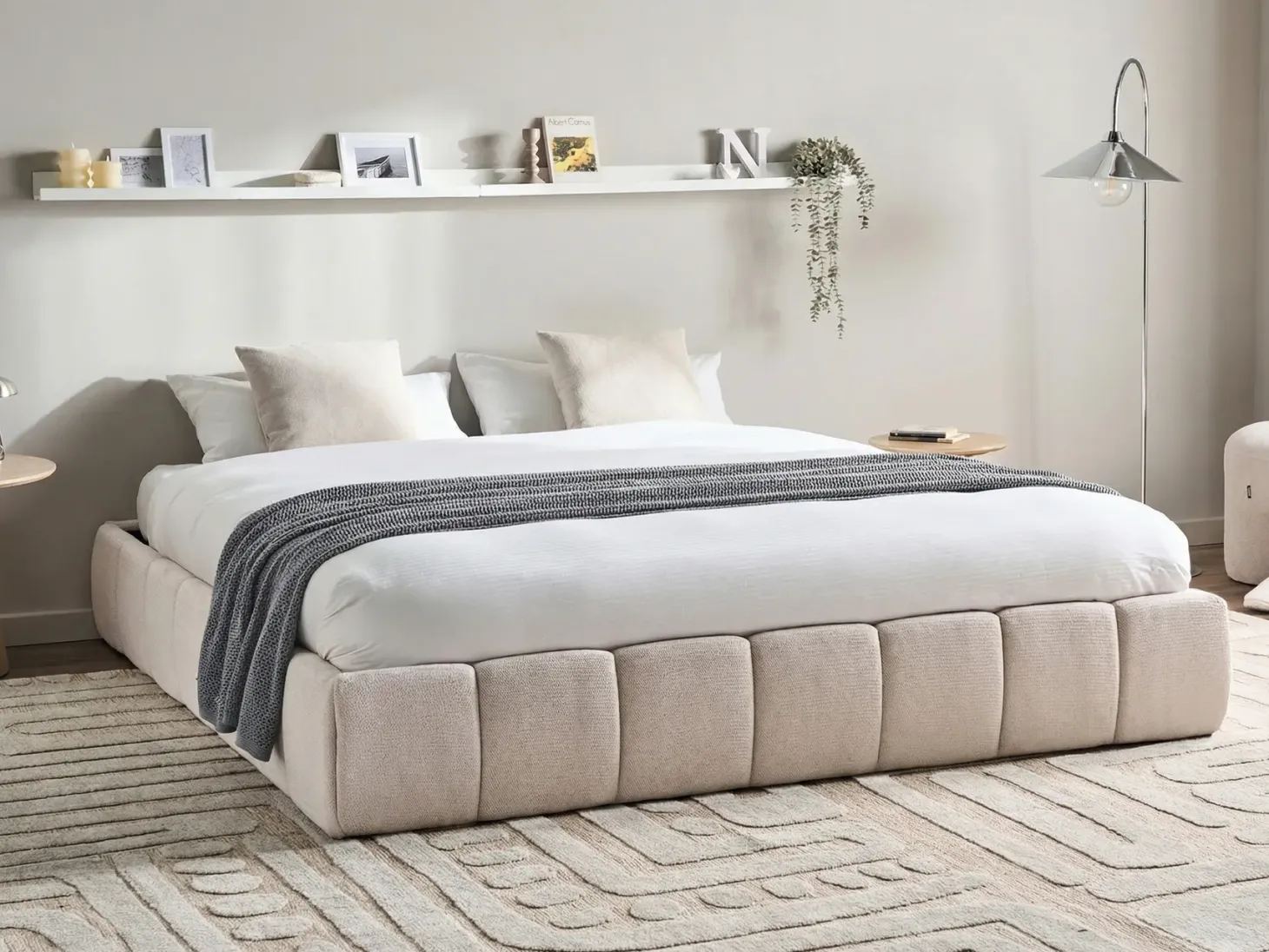 Seng med opbevaring uden gavl GENAS Lys Beige 180 x 200 cm