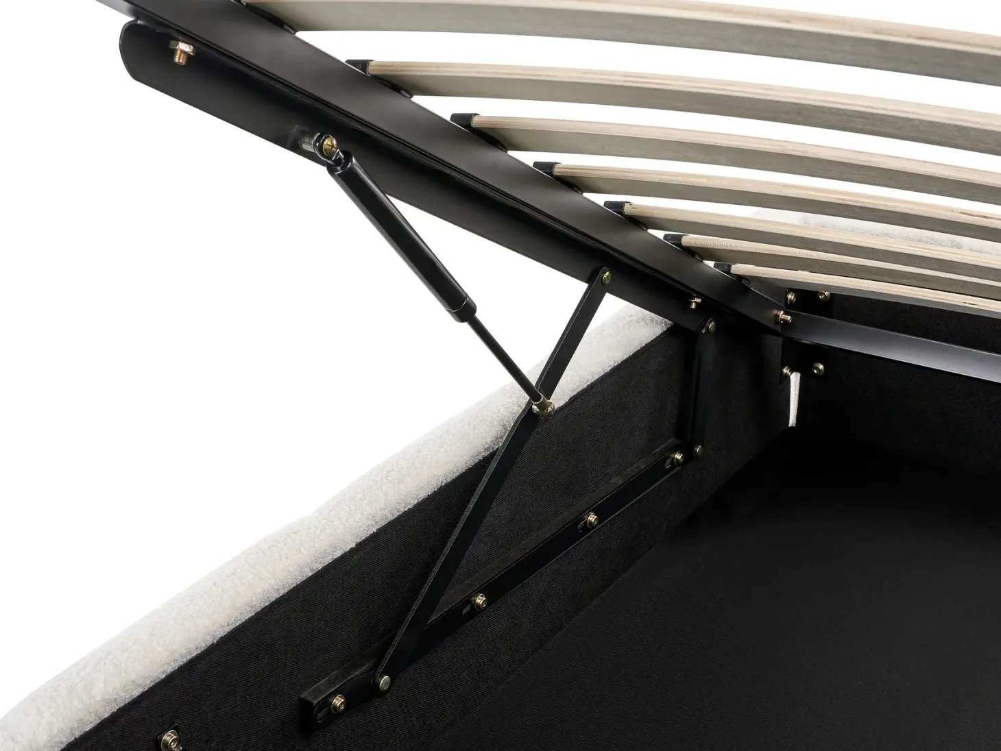 Seng med opbevaring uden gavl GENAS Boucle Cremehvid 180 x 200 cm