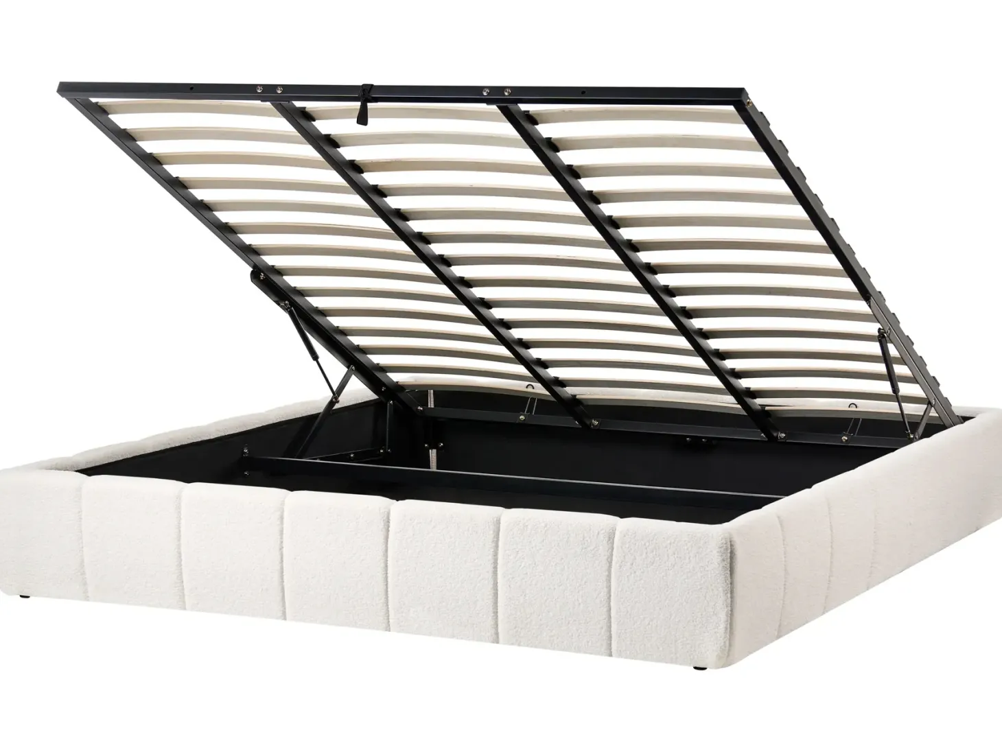 Seng med opbevaring uden gavl GENAS Boucle Cremehvid 180 x 200 cm