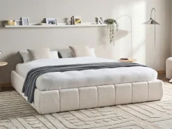 Seng med opbevaring uden gavl GENAS Boucle Cremehvid 180 x 200 cm
