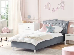 Seng med opbevaring Velour METZ 90 x 200 cm Grå