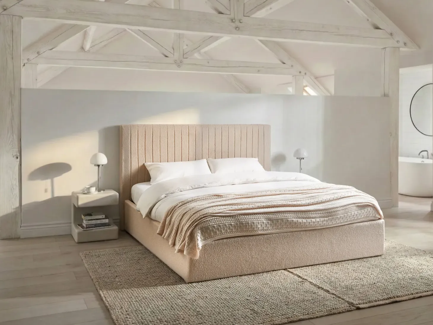 Seng med opbevaring VION Boucle Beige 180 x 200 cm