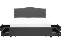 Seng med skuffer til opbevaring MONTPELLIER Mørkegrå 180 x 200 cm LED