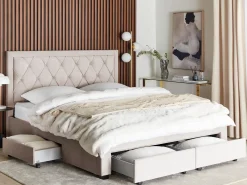 Seng med skuffer til opbevaring LIEVIN Velour Beige 180 x 200 cm