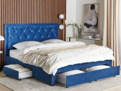 Seng med skuffer til opbevaring LIEVIN Velour Navy Blå 180 x 200 cm
