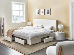 Seng med skuffer til opbevaring SOUTRIN Boucle Cremehvid 180 x 200 cm