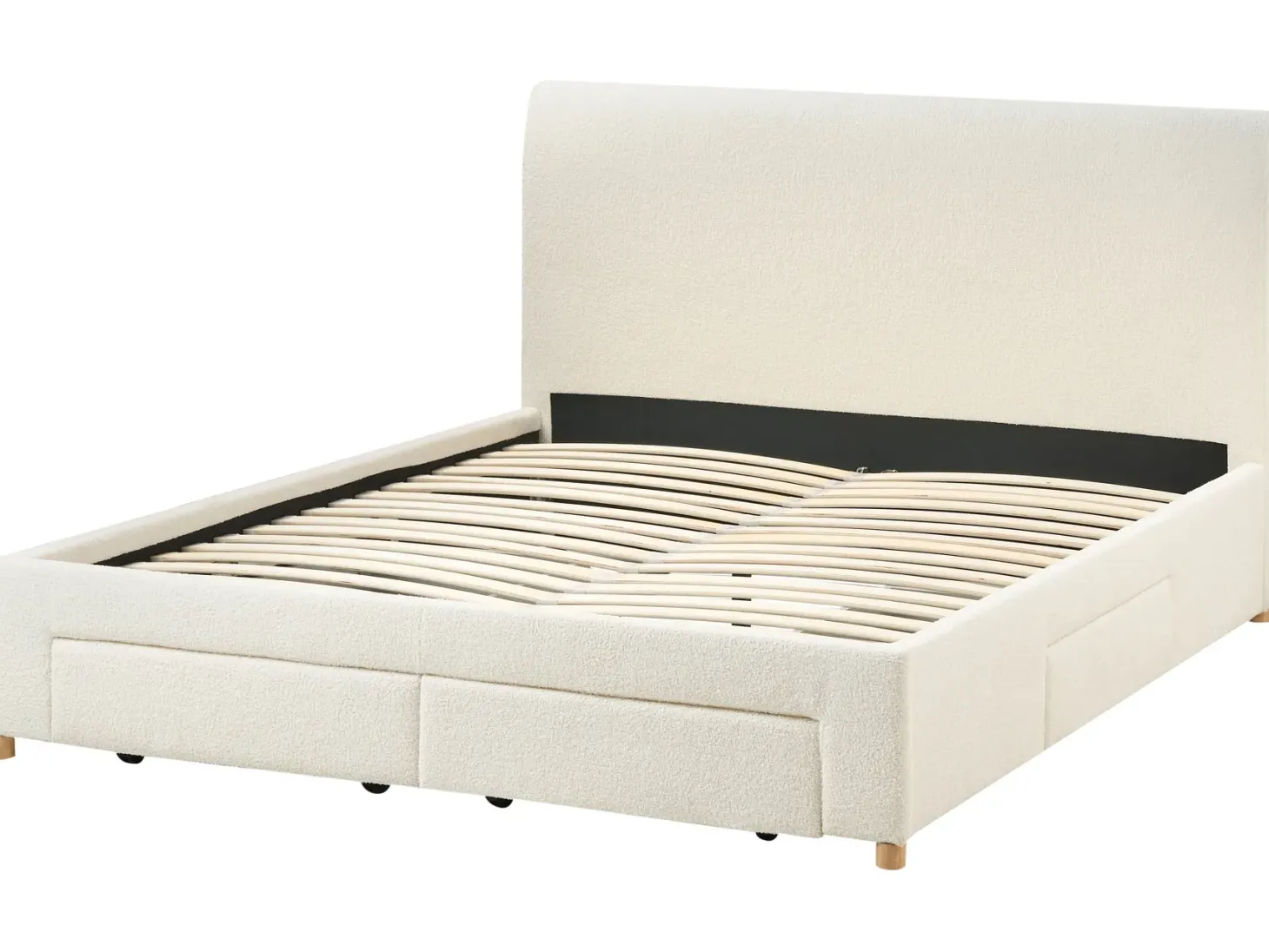 Seng med skuffer til opbevaring SOUTRIN Boucle Cremehvid 180 x 200 cm
