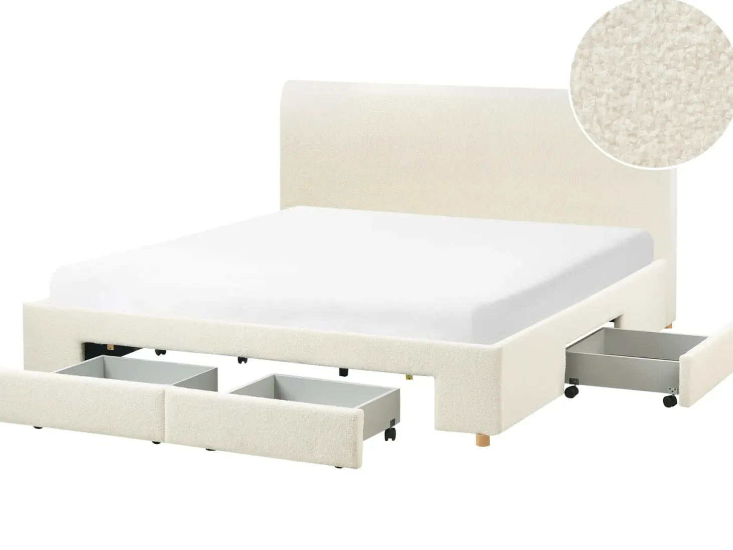 Seng med skuffer til opbevaring SOUTRIN Boucle Cremehvid 180 x 200 cm