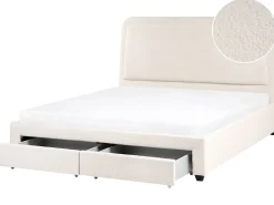 Seng med skuffer til opbevaring SARDENT Boucle Cremehvid 180 x 200 cm