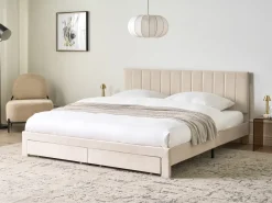 Seng med skuffer til opbevaring LONZAC Velour Beige 180 x 200 cm