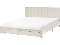 Seng med skuffer til opbevaring LONZAC Velour Cremehvid 180 x 200 cm