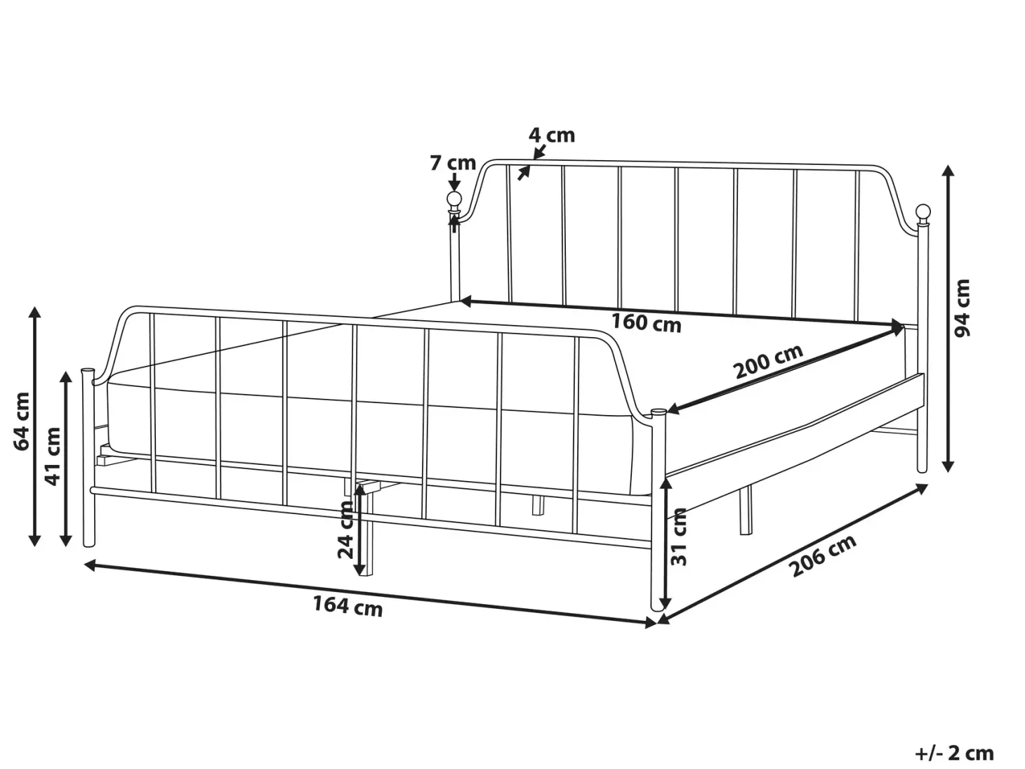 Seng Metal MAURESSAC 160 x 200 cm Hvid