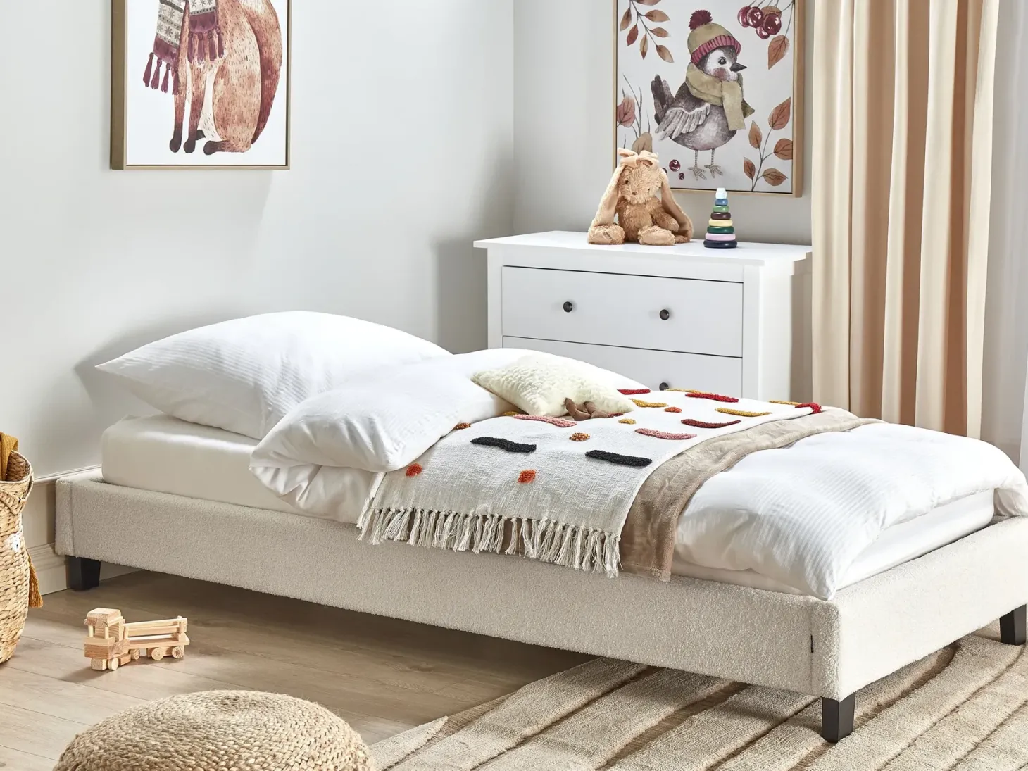 Seng uden hovedgærde Boucle ROANNE 90 x 200 cm Lys Beige