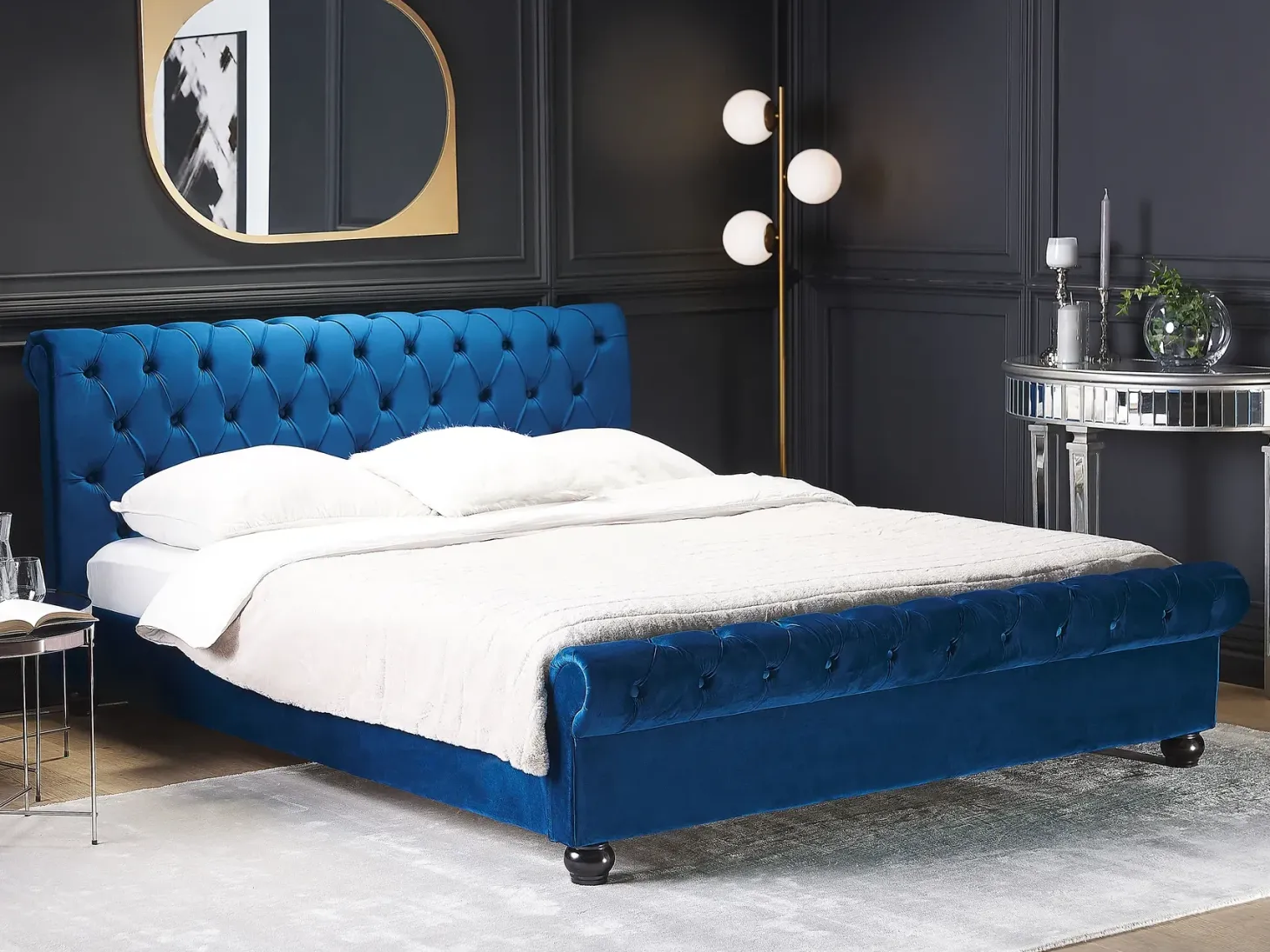 Seng Velour AVALLON 180 x 200 cm Navy Blå