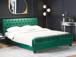 Seng Velour AVALLON 160 x 200 cm Smaragdgrøn