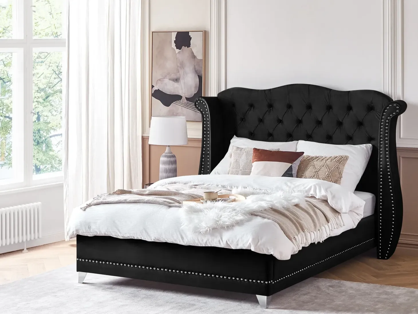 Seng Velour AYETTE 160 x 200 cm Sort