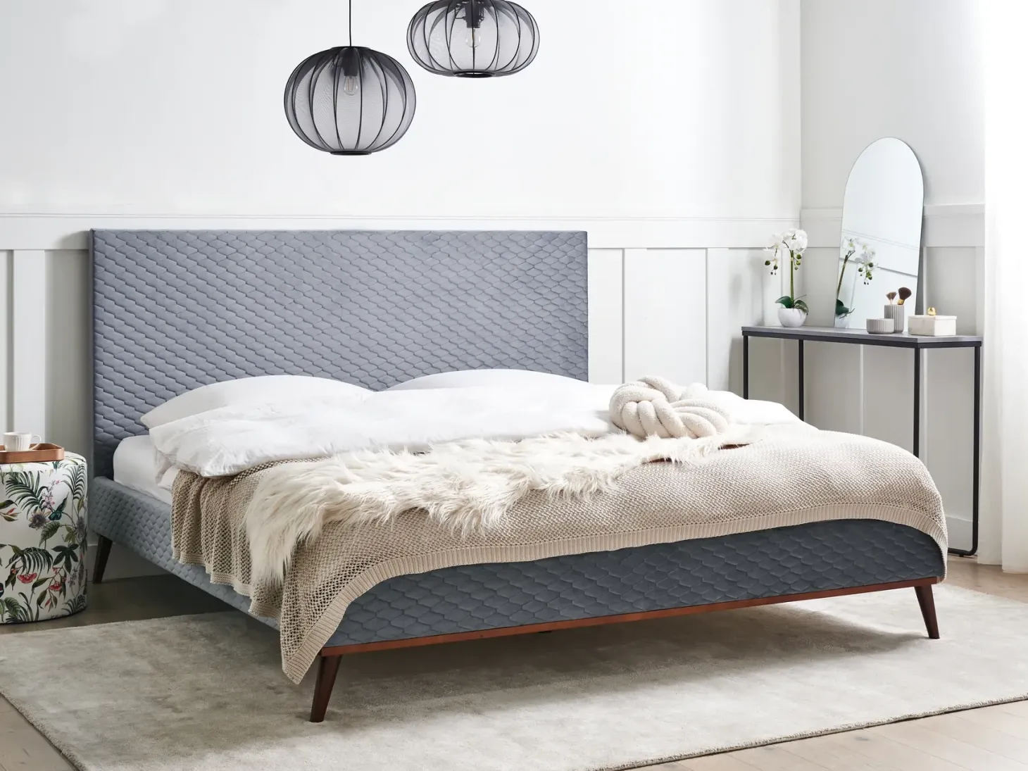 Seng Velour BAYONNE 180 x 200 cm Lysegrå