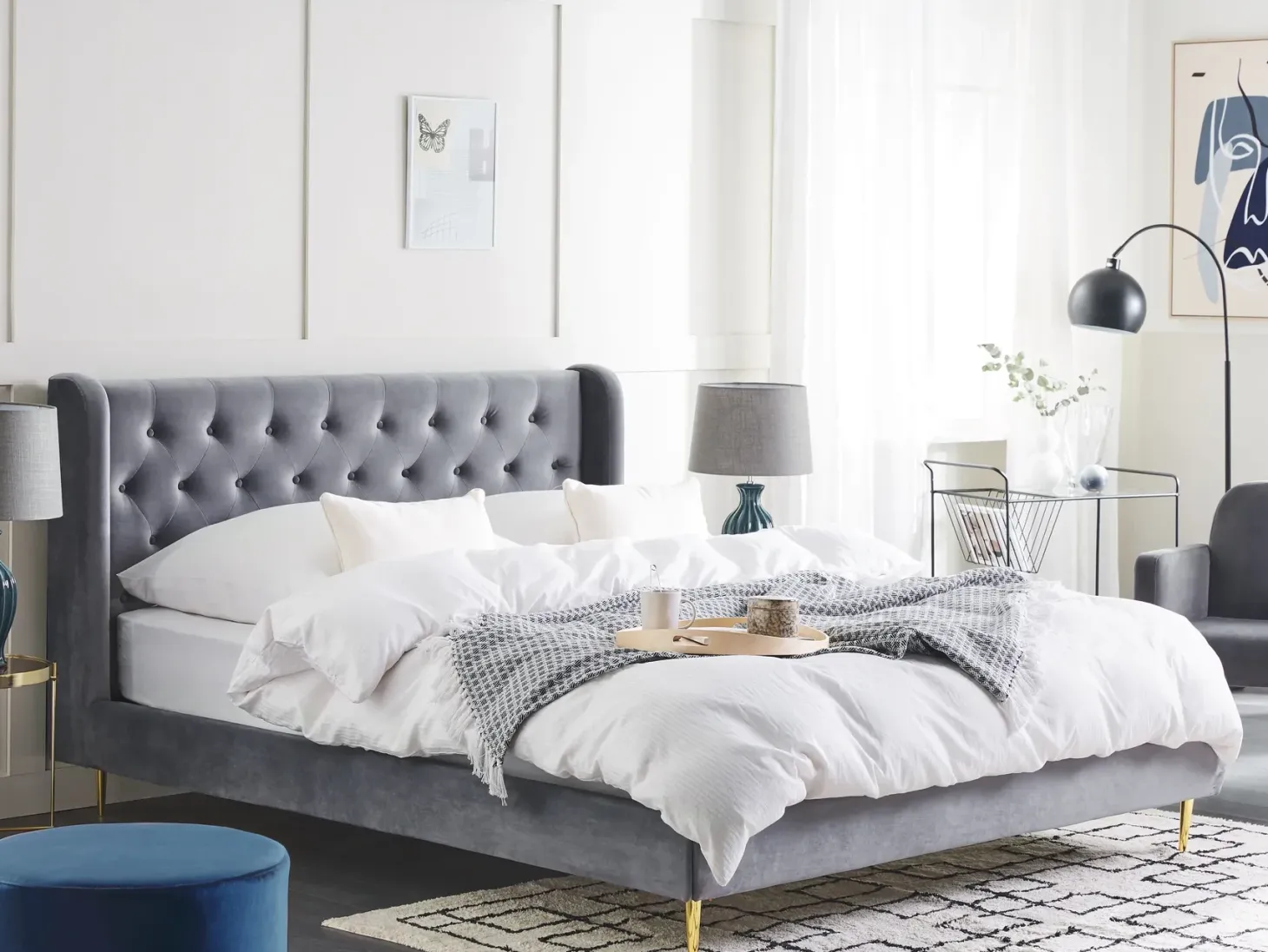 Seng Velour FORBACH 180 x 200 cm Grå