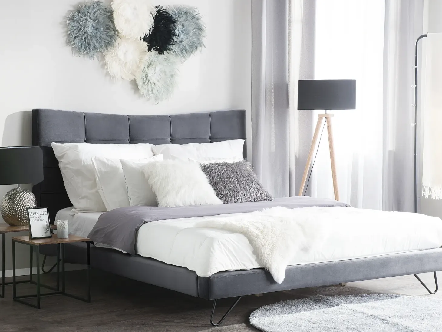 Seng Velour LANNION 180 x 200 cm Mørkegrå