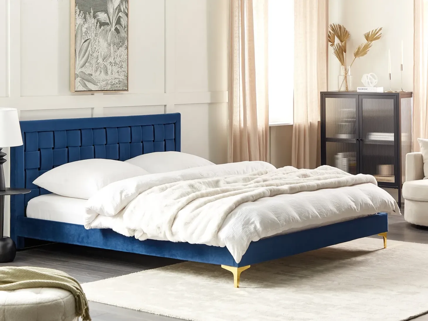 Seng Velour LIMOUX 180 x 200 cm Navy Blå