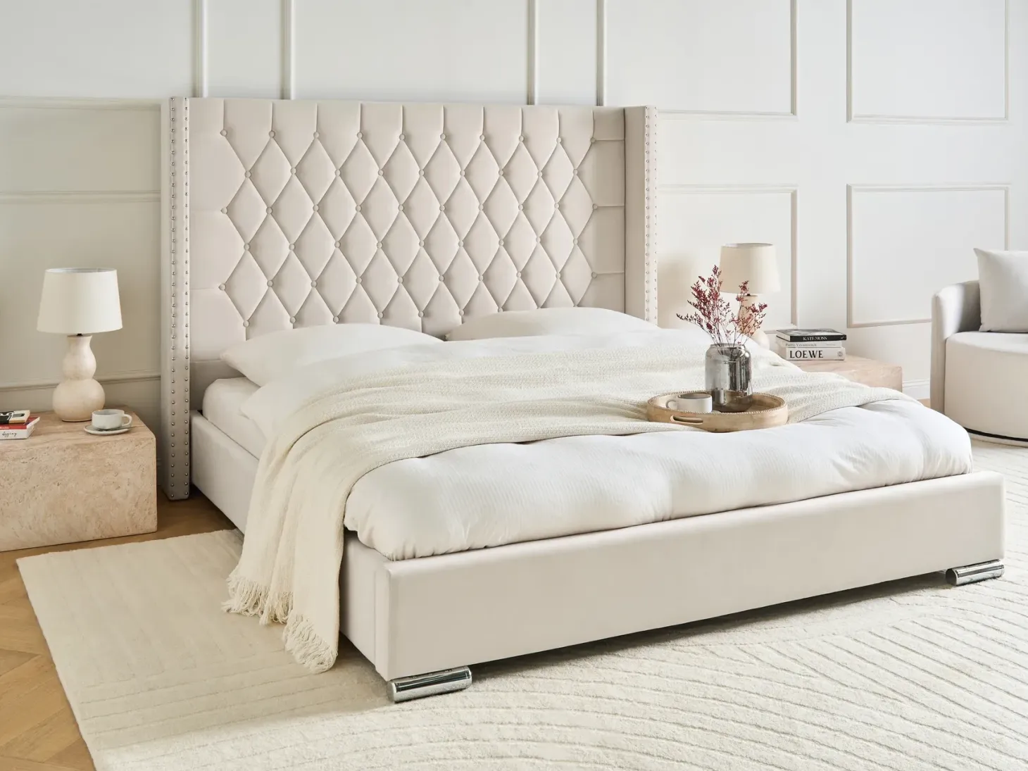 Seng Velour LUBBON 180 x 200 cm Cremehvid
