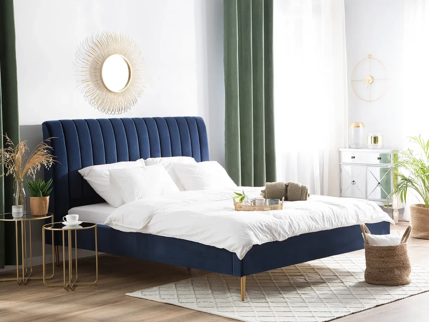 Seng Velour MARVILLE 180 x 200 cm Navy Blå