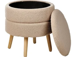 Skammel med opbevaring OKATON Boucle Beige