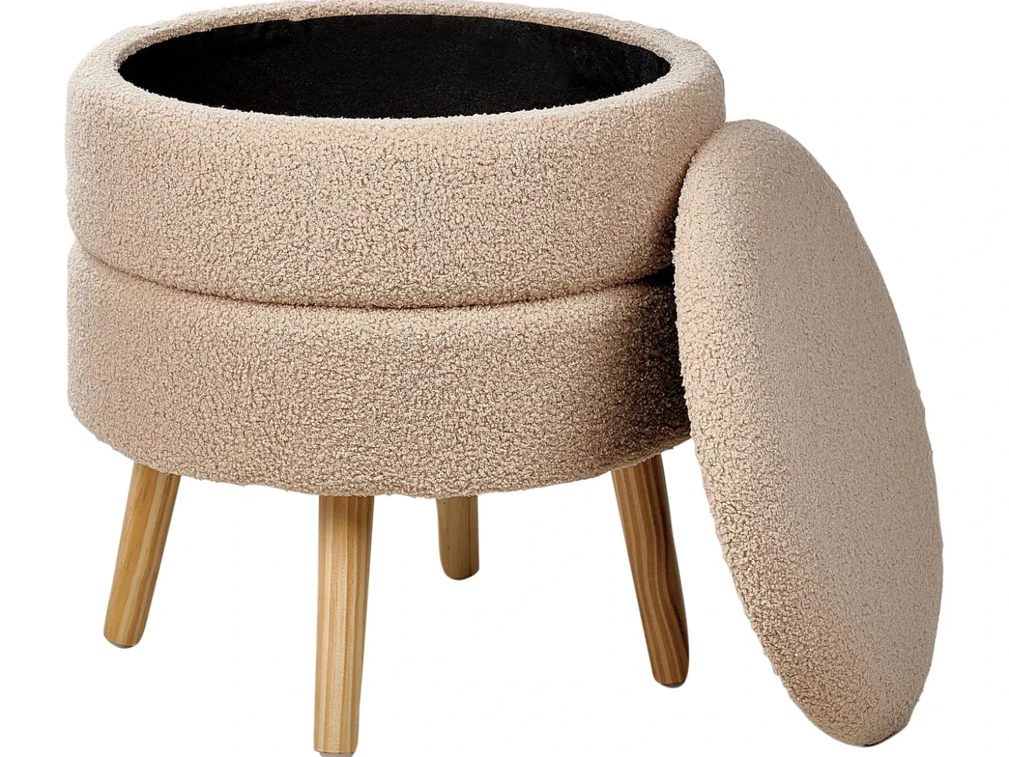 Skammel med opbevaring OKATON Boucle Beige