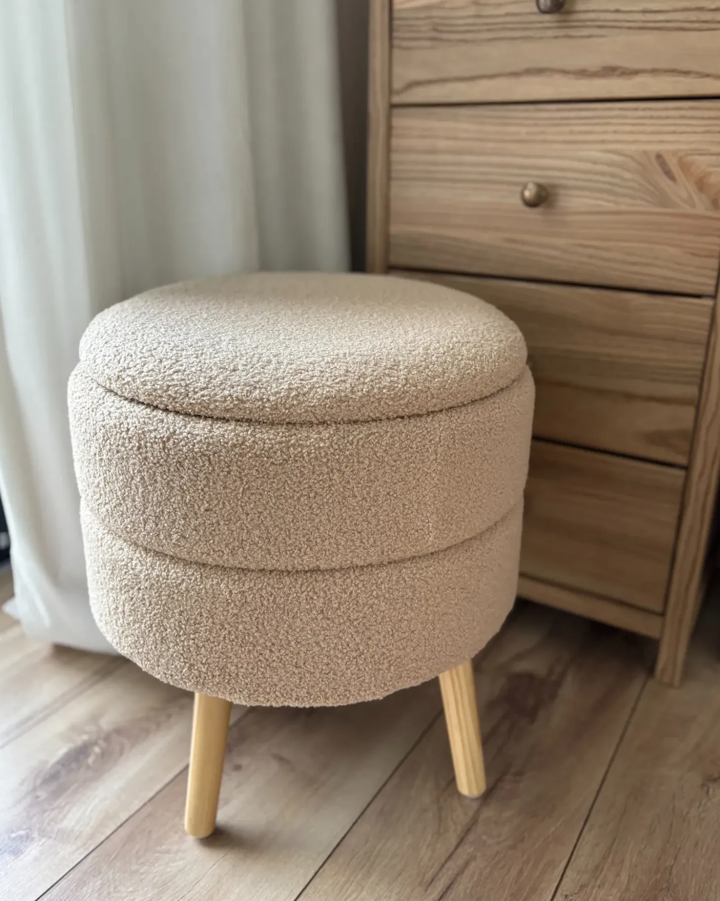 Skammel med opbevaring OKATON Boucle Beige