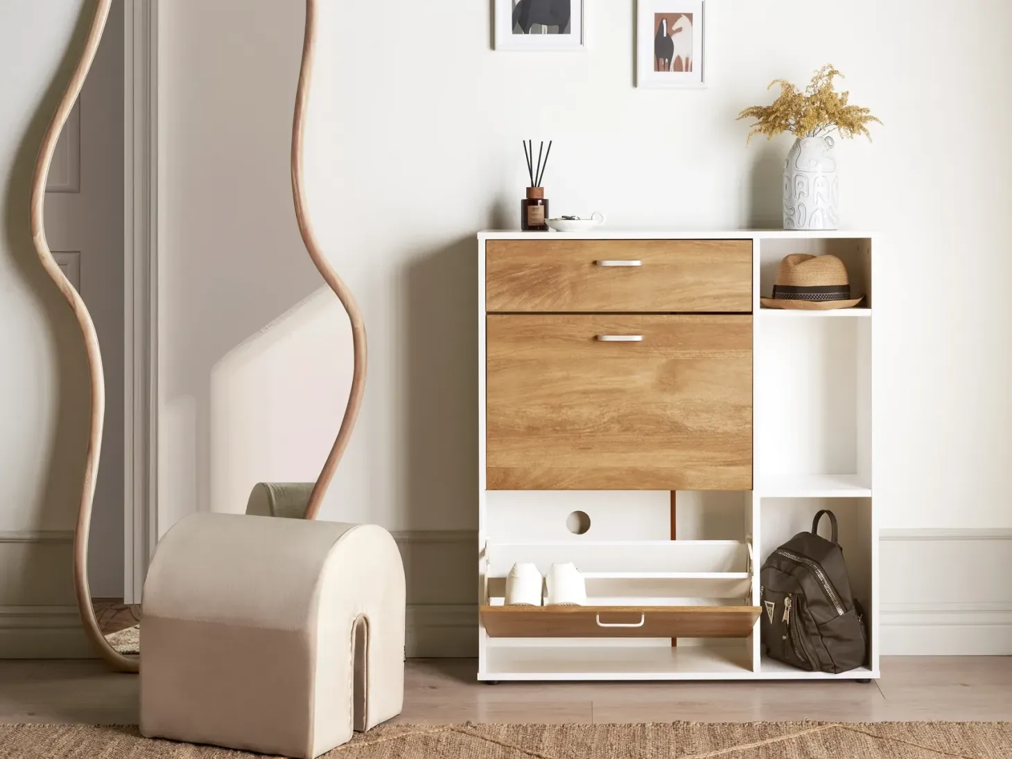 Skoskab MACKAY Lysebrun/hvid