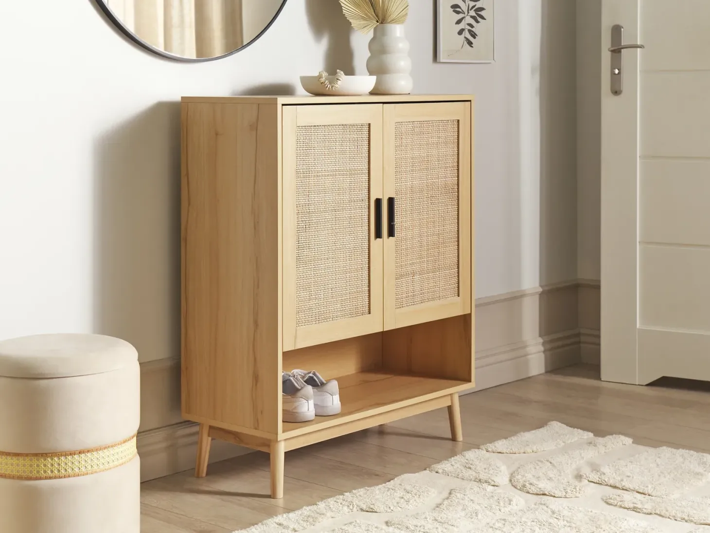 Skoskab PEROTE Rattan Lysebrun