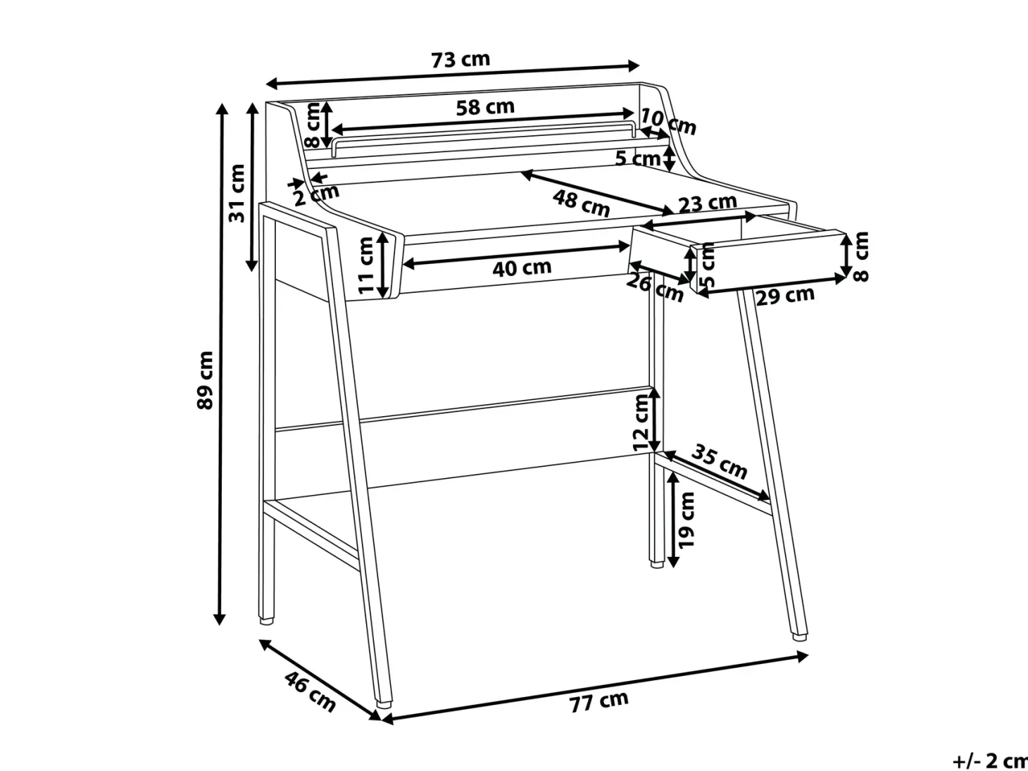 Skrivebord BROXTON Lysebrun 77 cm 46 cm med skuffer