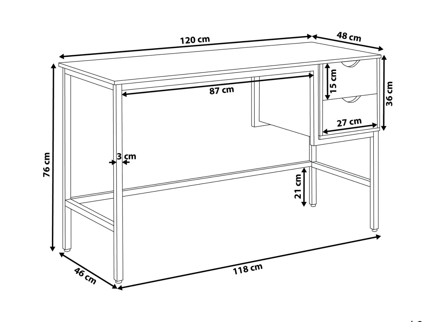 Skrivebord GRANT Lysebrun 120 cm 48 cm med skuffer