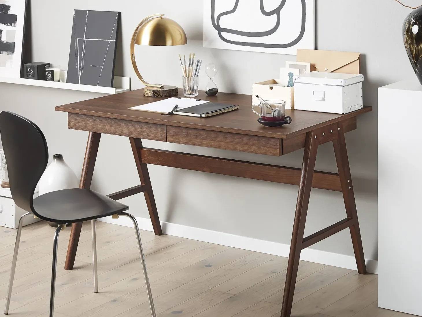 Skrivebord SHESLAY Mørkebrun 120 cm 70 cm med skuffer