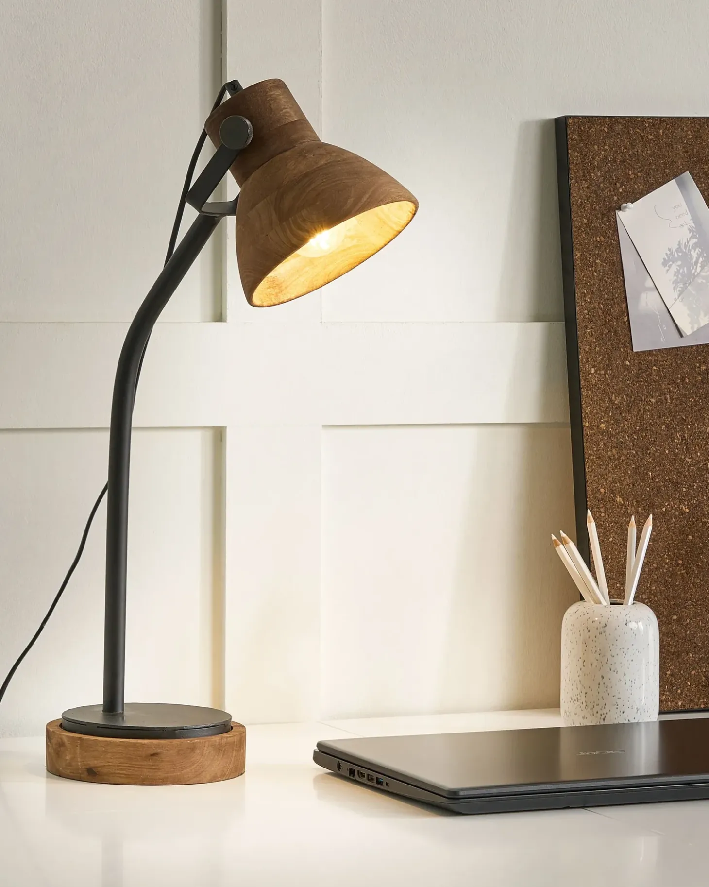 Skrivebordslampe KOLAR Mangotræ Mørkebrun