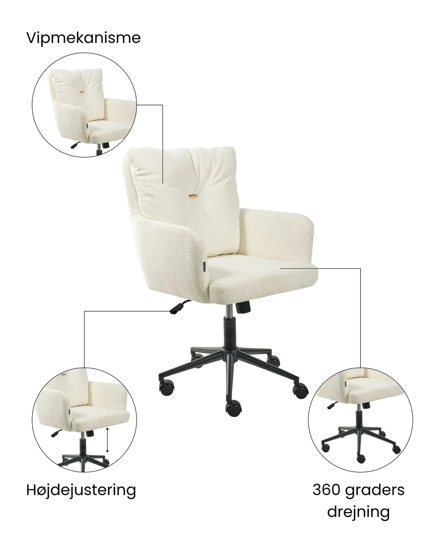 Skrivebordsstol ALPINE Boucle Cremehvid
