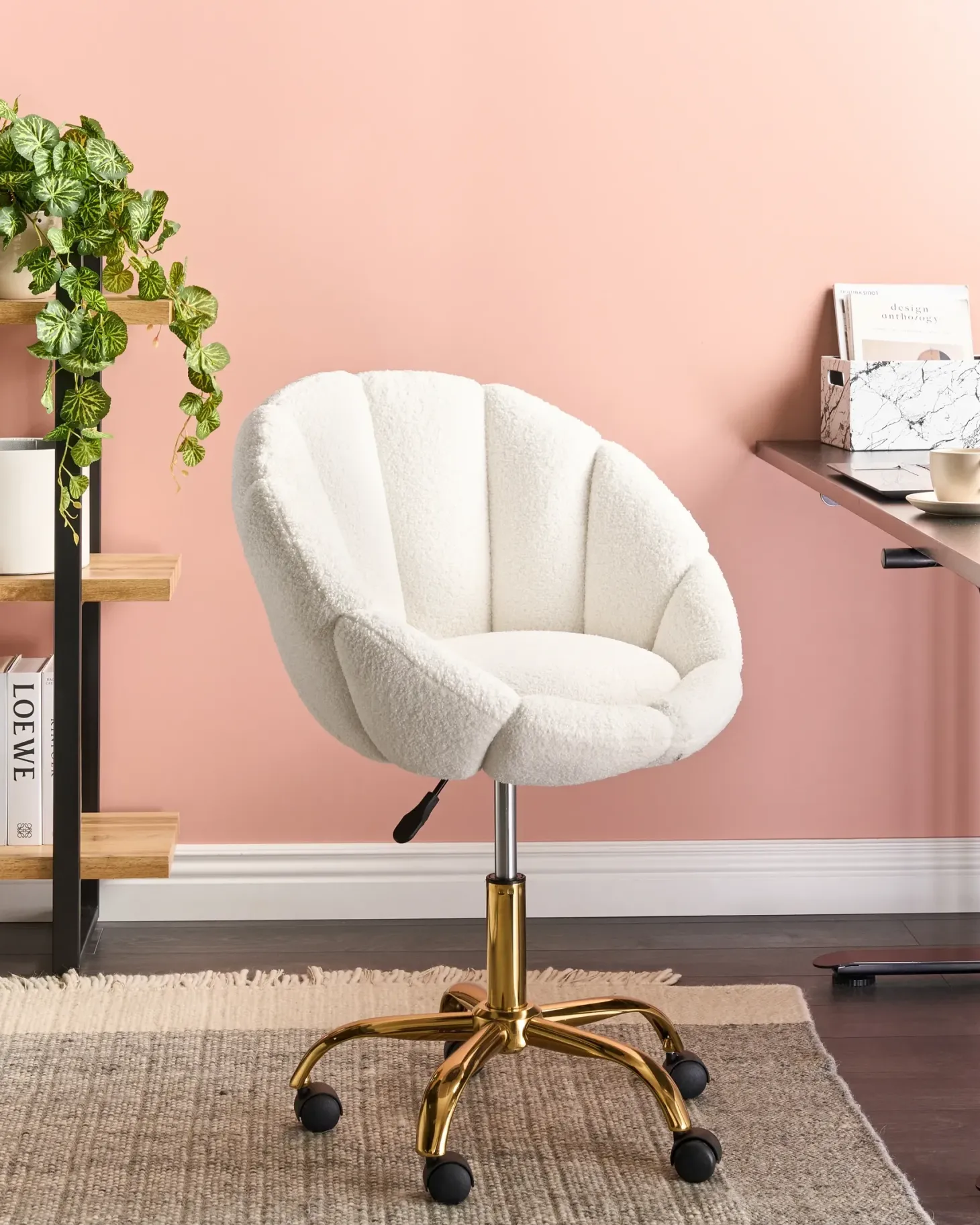 Skrivebordsstol ANNABELLE Boucle Hvid