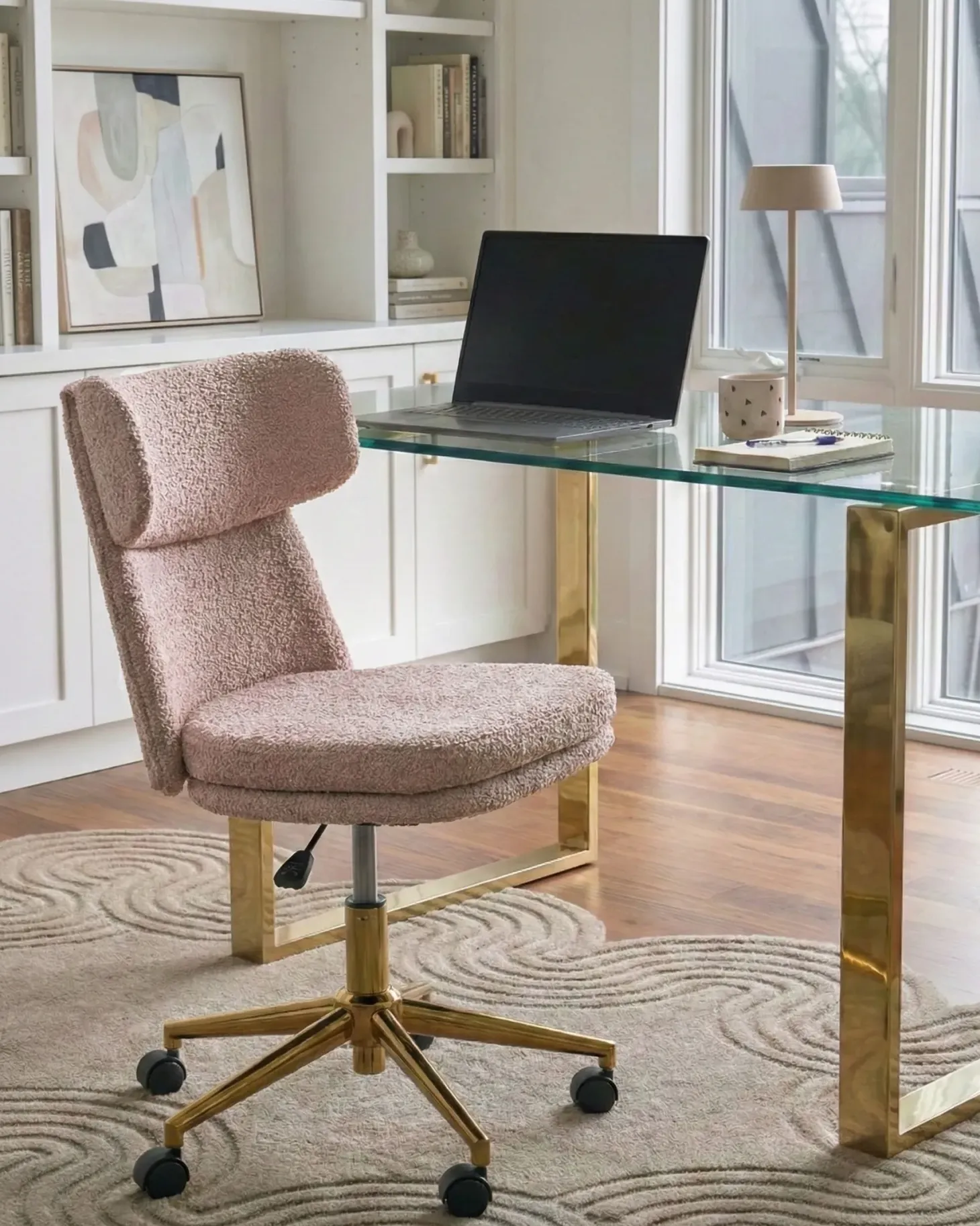 Skrivebordsstol GRANBY Boucle Pastellrosa