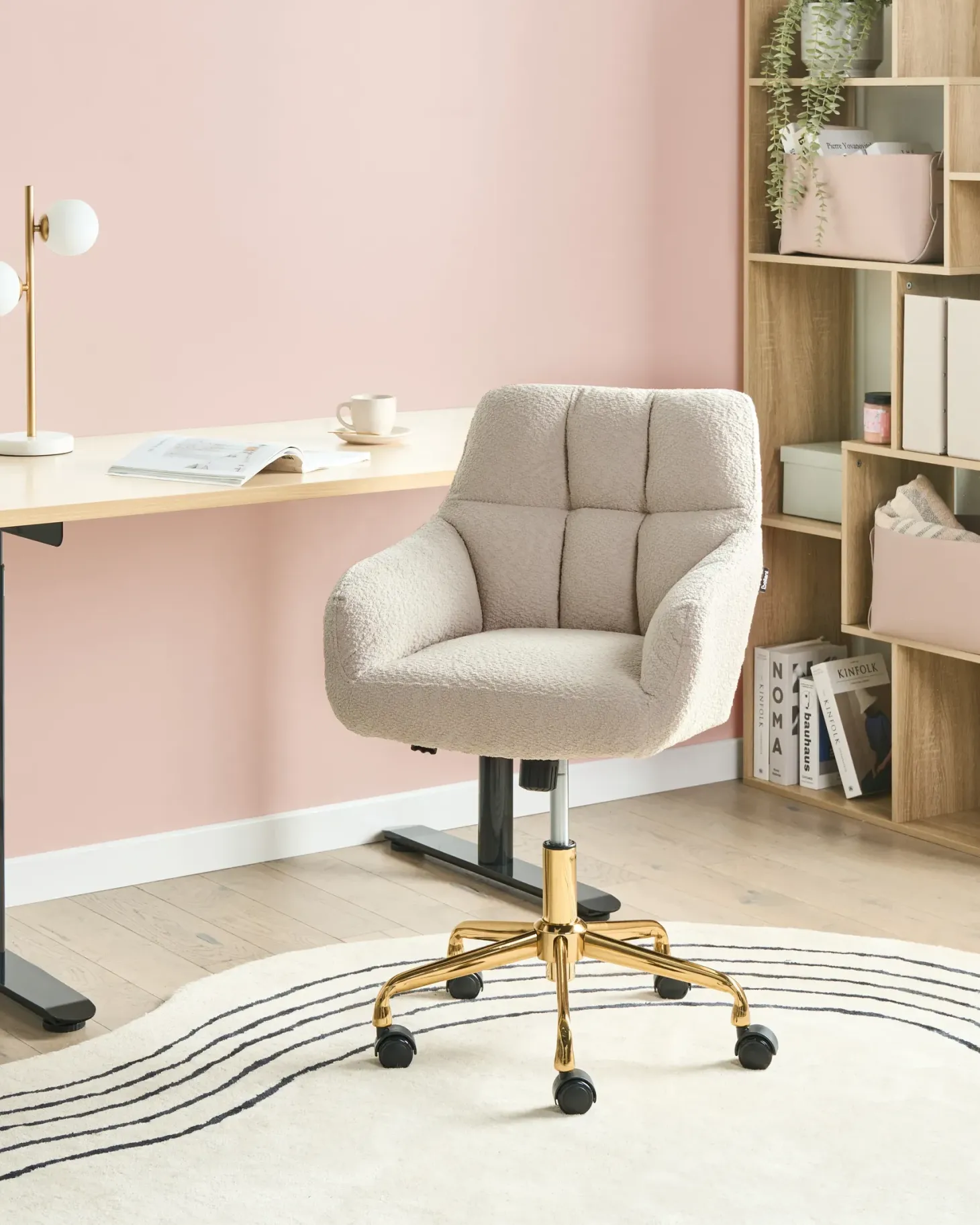 Skrivebordsstol PALMDALE Boucle Lys Beige