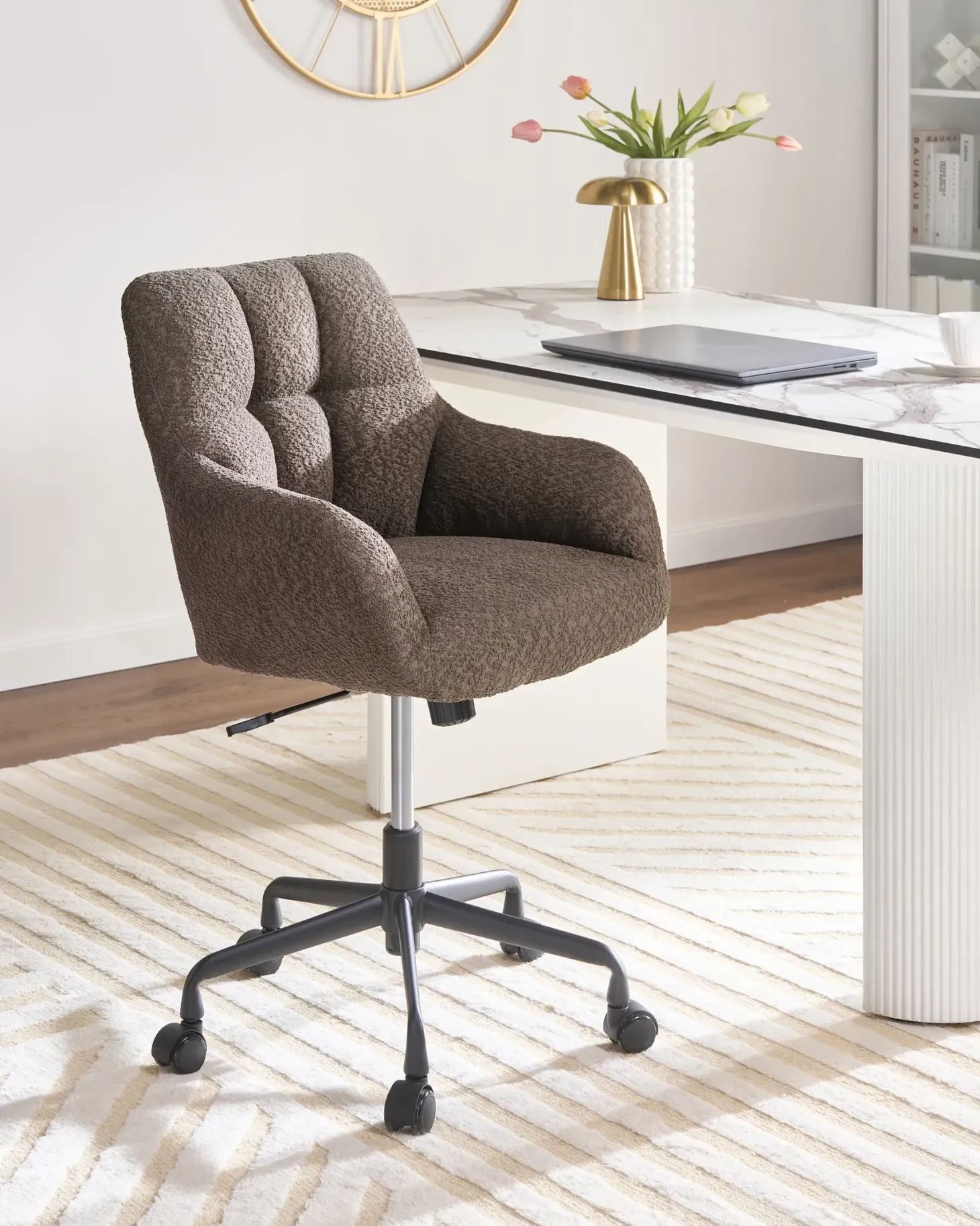 Skrivebordsstol PALMDALE Boucle Mørkebrun