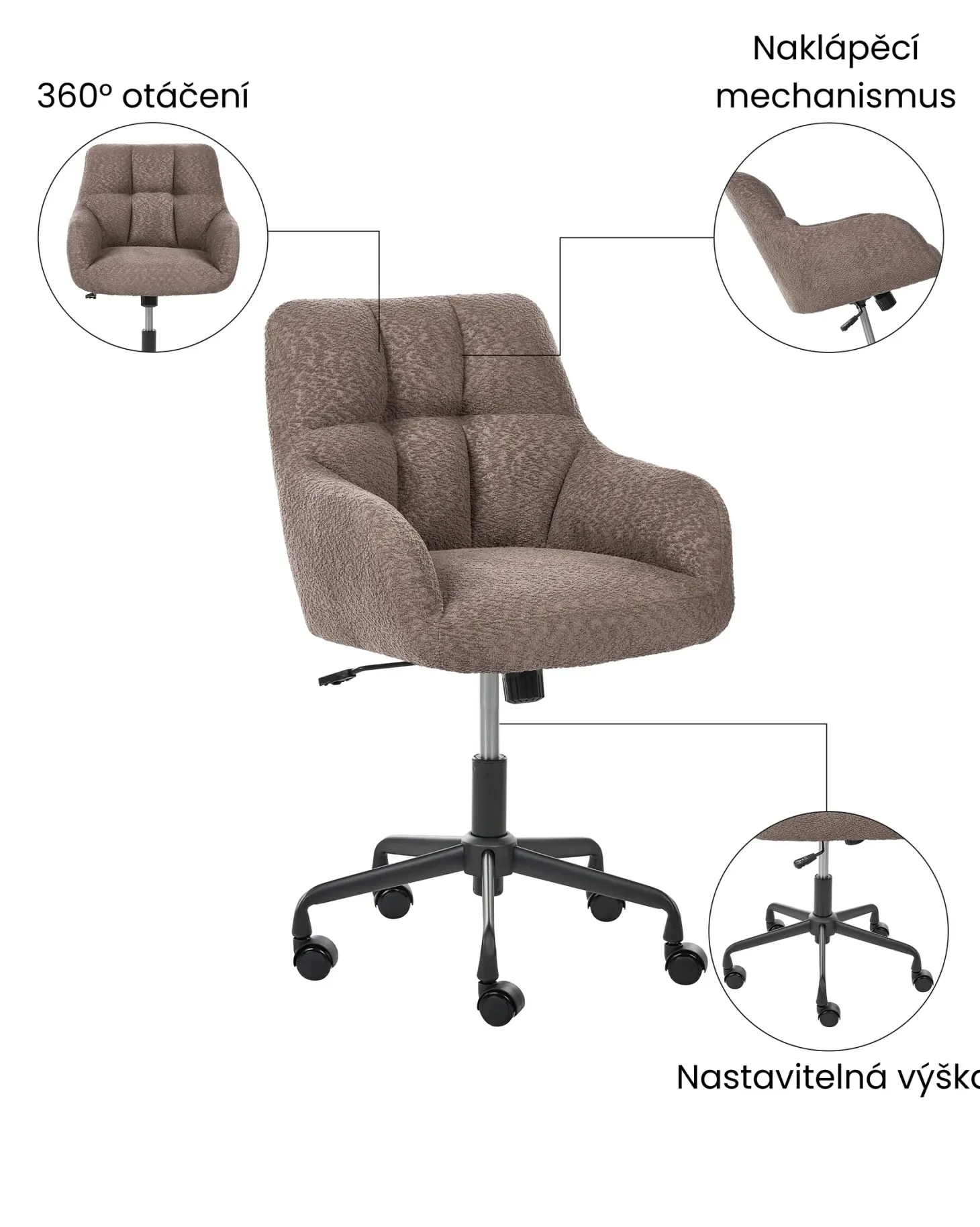 Skrivebordsstol PALMDALE Boucle Mørkebrun