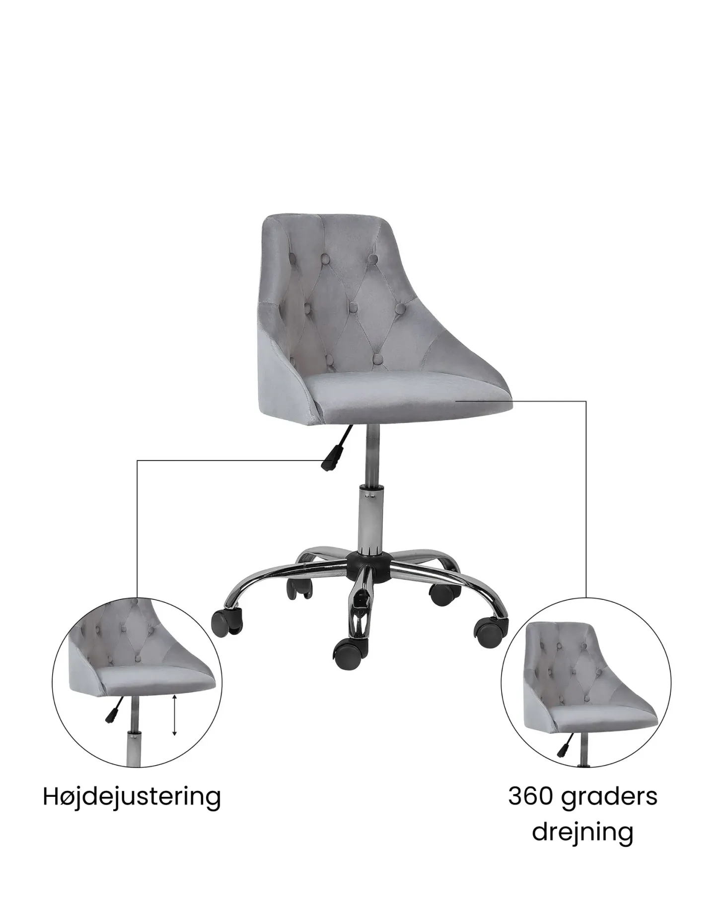 Skrivebordsstol PARRISH Velour Grå