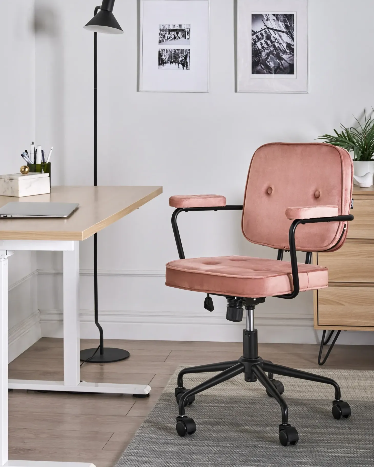 Skrivebordsstol PAWNEE Velour Lyserød