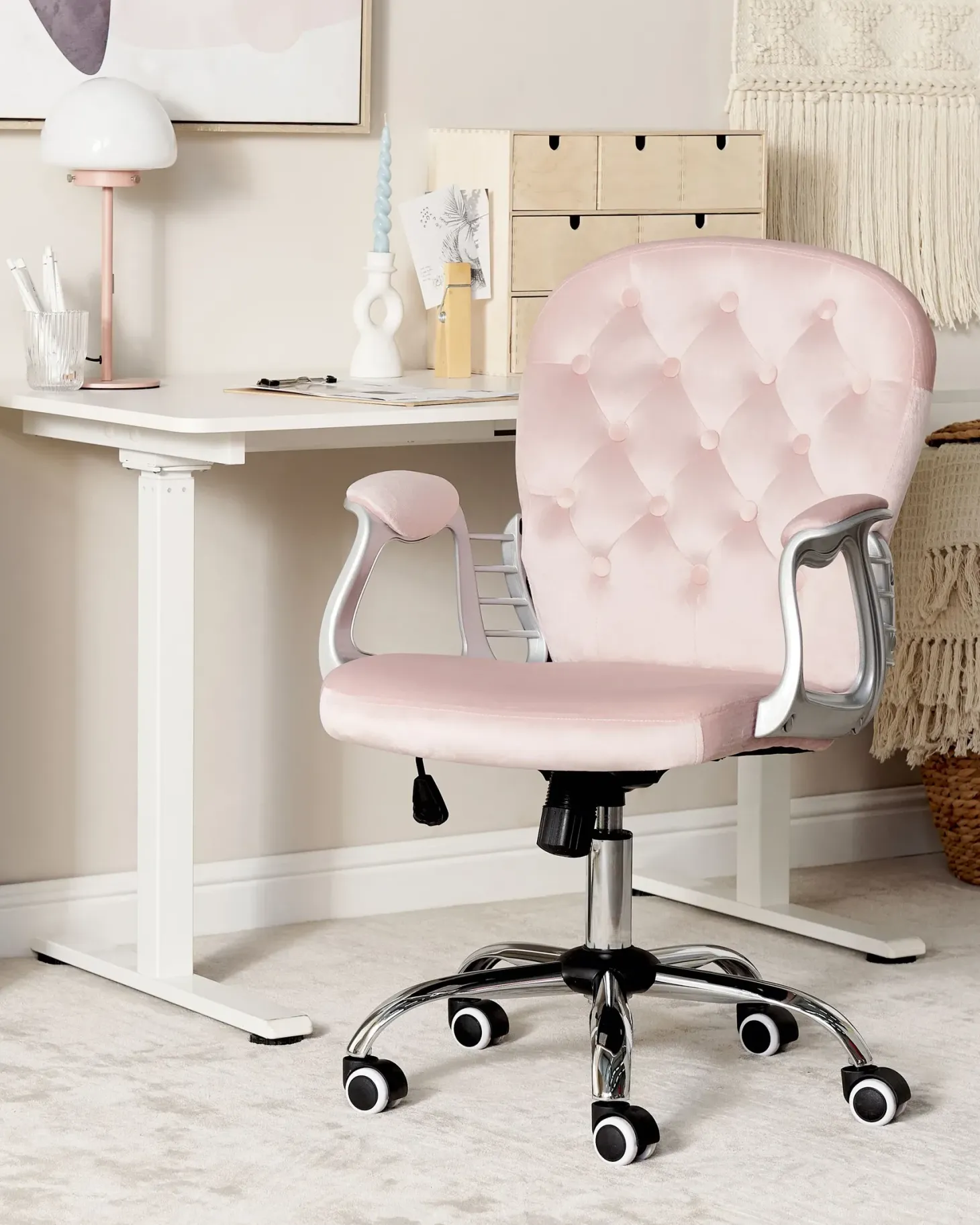 Skrivebordsstol PRINCESS Velour Pastellrosa