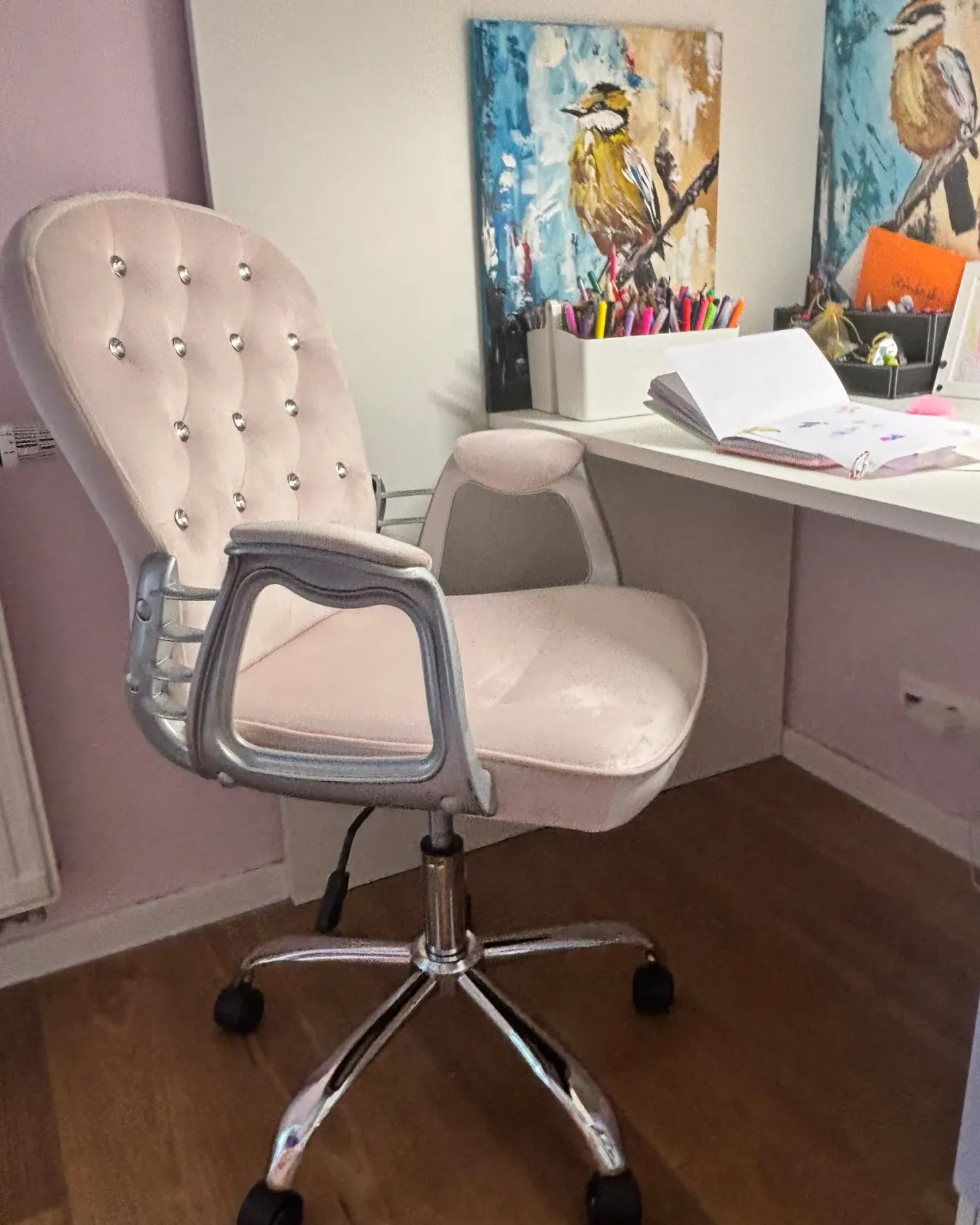 Skrivebordsstol PRINCESS Velour Pastellrosa