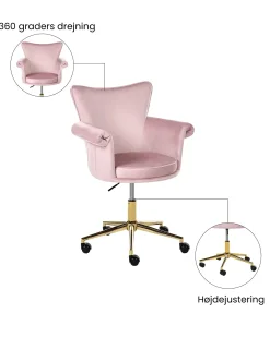Skrivebordsstol VELENCIA Velour Pastellrosa