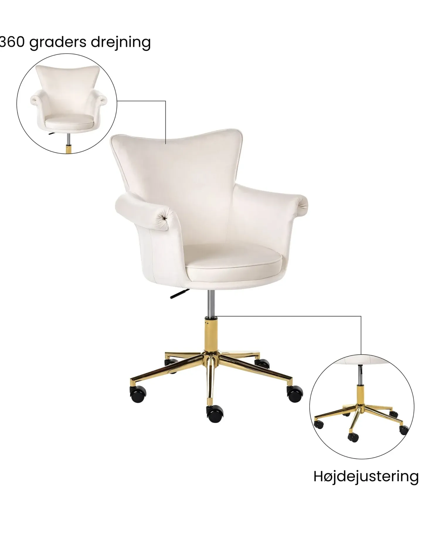 Skrivebordsstol VELENCIA Velour Cremehvid