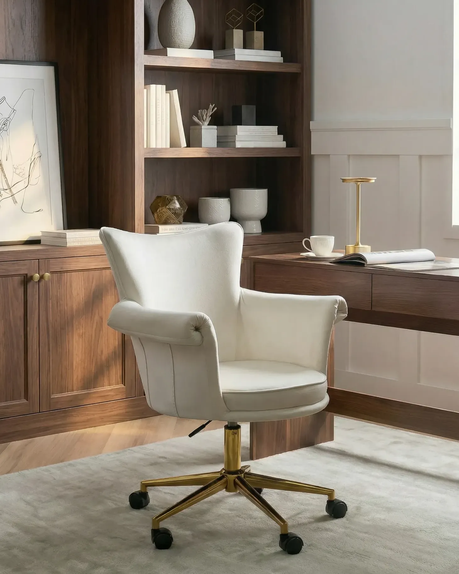 Skrivebordsstol VELENCIA Velour Cremehvid